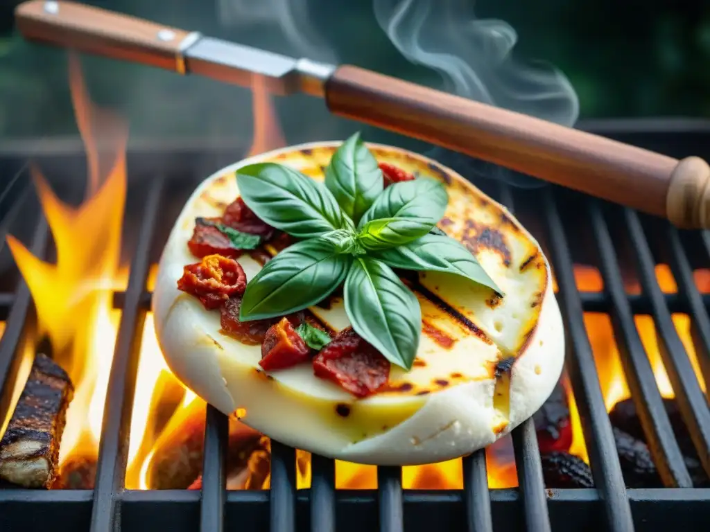 Deliciosa provoleta asada con tomate y albahaca, una moderna receta de asado