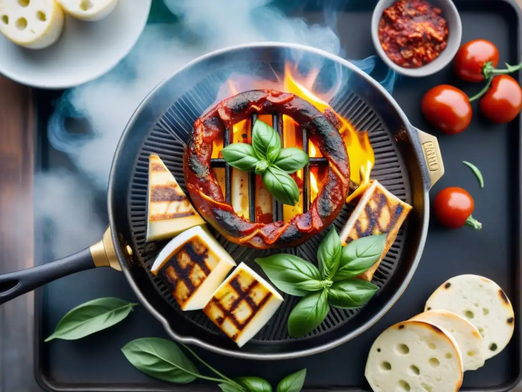 Deliciosa provoleta dorada al tomate asándose en la parrilla, con aroma tentador