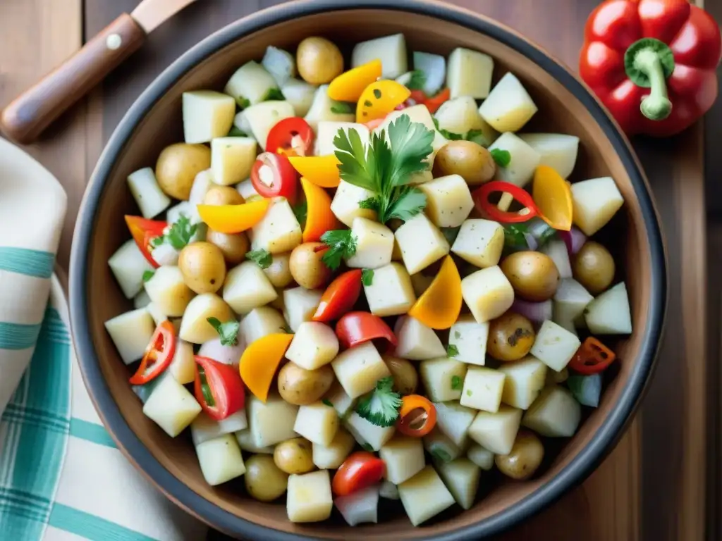 Deliciosa receta ensalada papas estilo uruguayo en mesa de asado