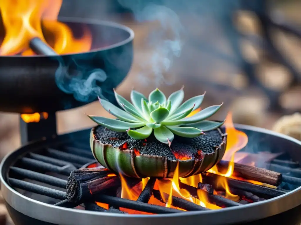 Deliciosa receta de lomo al whisky en parrilla, con brillo dorado y flamas, evocando elegancia culinaria