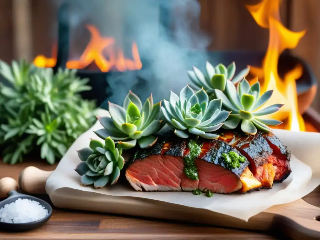 Deliciosa receta tradicional de vacío uruguayo en un asado al aire libre, con chimichurri y condimentos