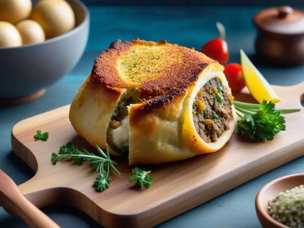 Deliciosa receta vacío relleno asado uruguayo, con jugosa carne y crujiente costra, presentada elegantemente