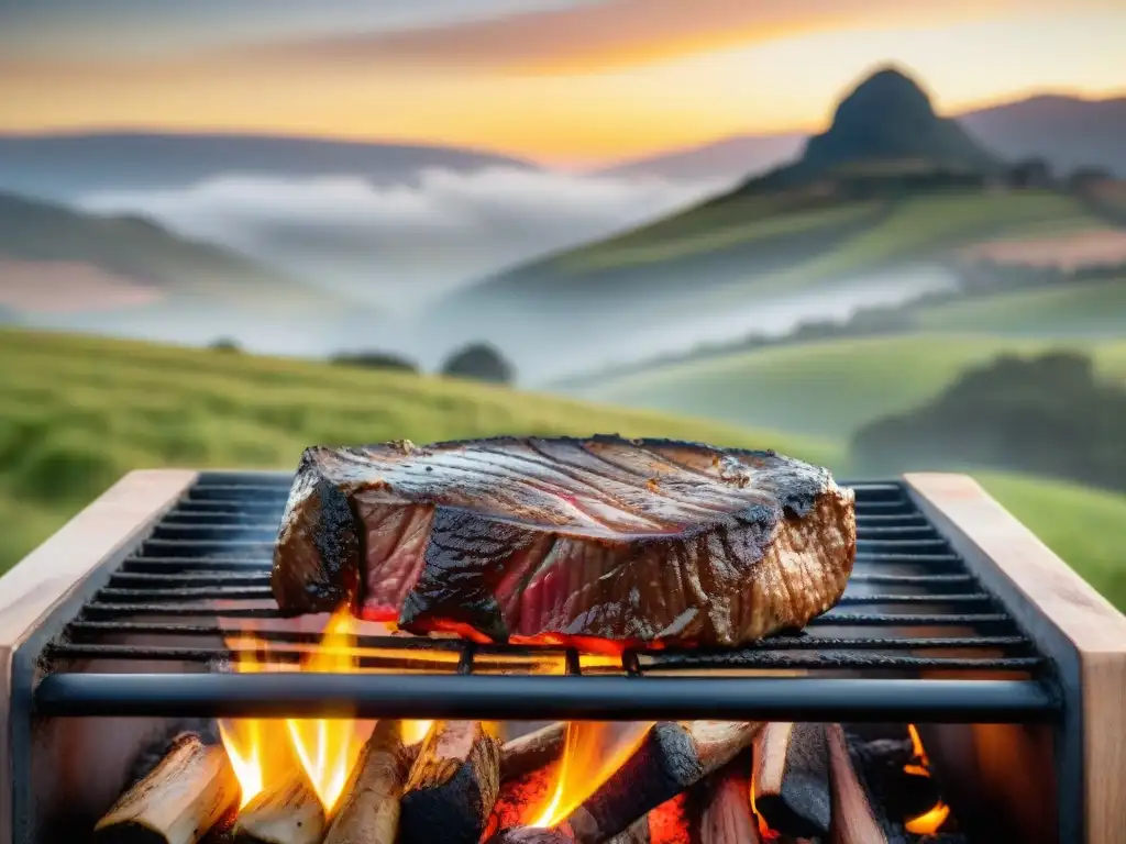 Deliciosa Riñonada asado uruguayo maridaje en paisaje campestre al atardecer