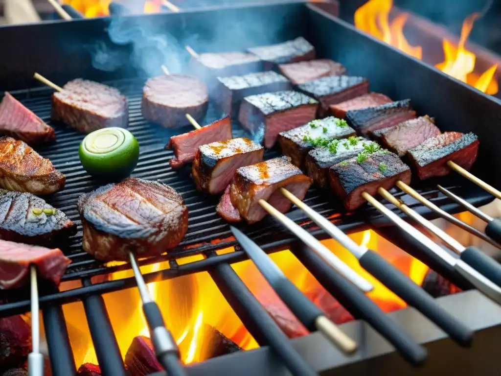 Delicioso asado uruguayo: tradición y sabor en cada detalle Deliciosa técnica carne al espiedo Uruguay: asado tradicional con suculentas carnes cocinándose sobre brasas ardientes