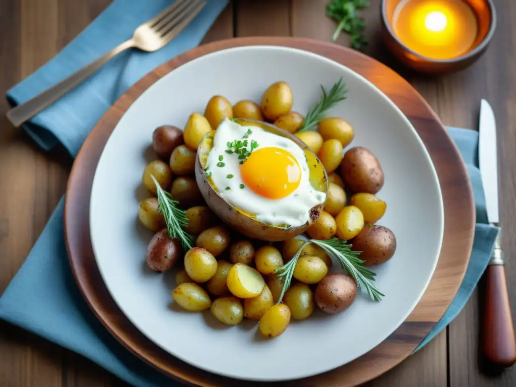 Deliciosa variedad de papas asadas perfectas recetas guía en mesa rústica iluminada