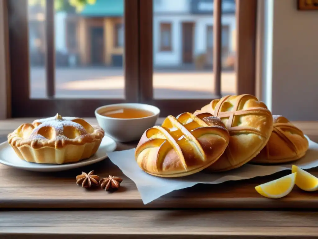 Deliciosa variedad de tortas fritas uruguayas con dulce de leche y mate tea