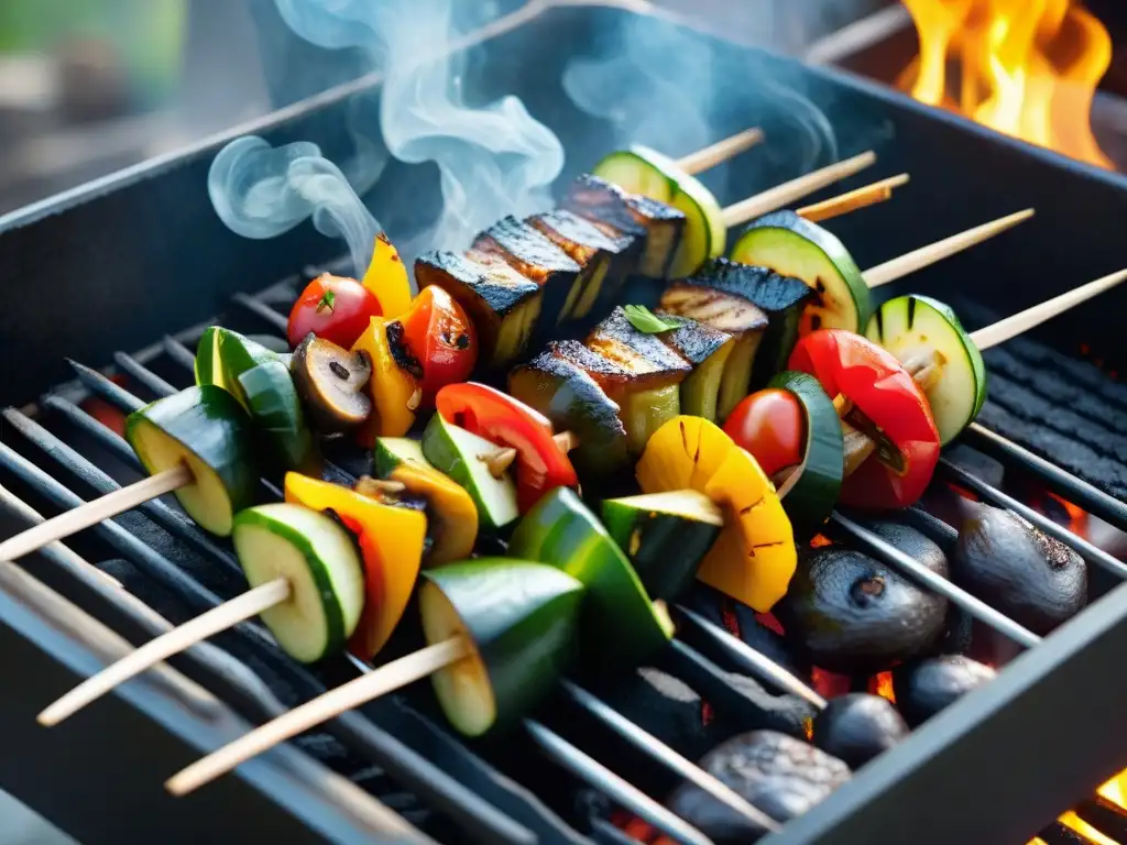 Deliciosas brochetas de verduras asadas en la parrilla, perfectas para recetas de asado vegetariano parrilla