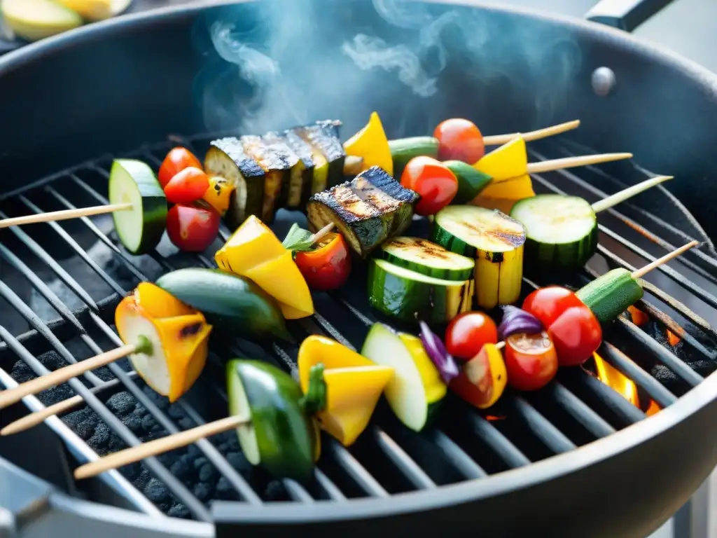 Deliciosas brochetas de verduras a la parrilla en un ambiente de barbacoa veraniega