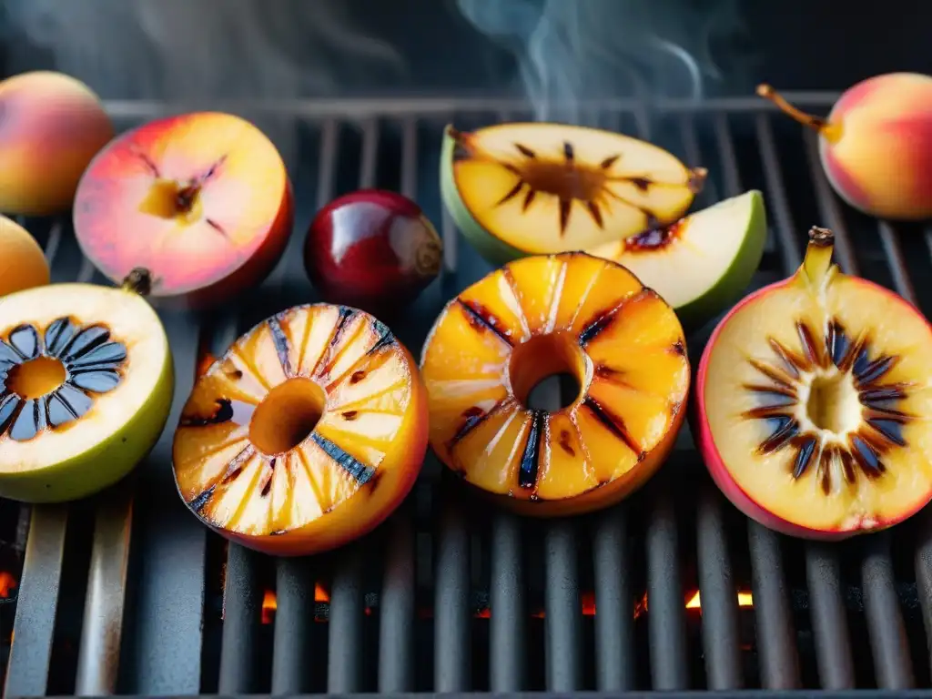 Deliciosas frutas asadas en parrilla con caramelo, perfectamente doradas