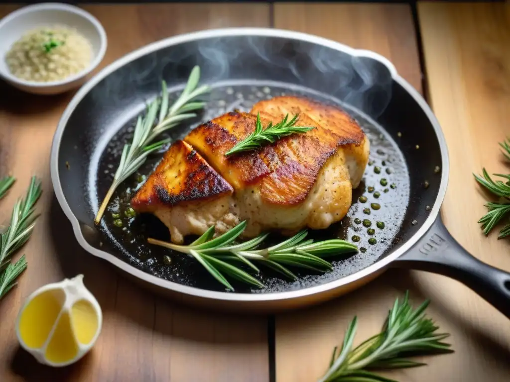 Deliciosas mollejas doradas en sartén con hierbas frescas y vino blanco, listas para disfrutar