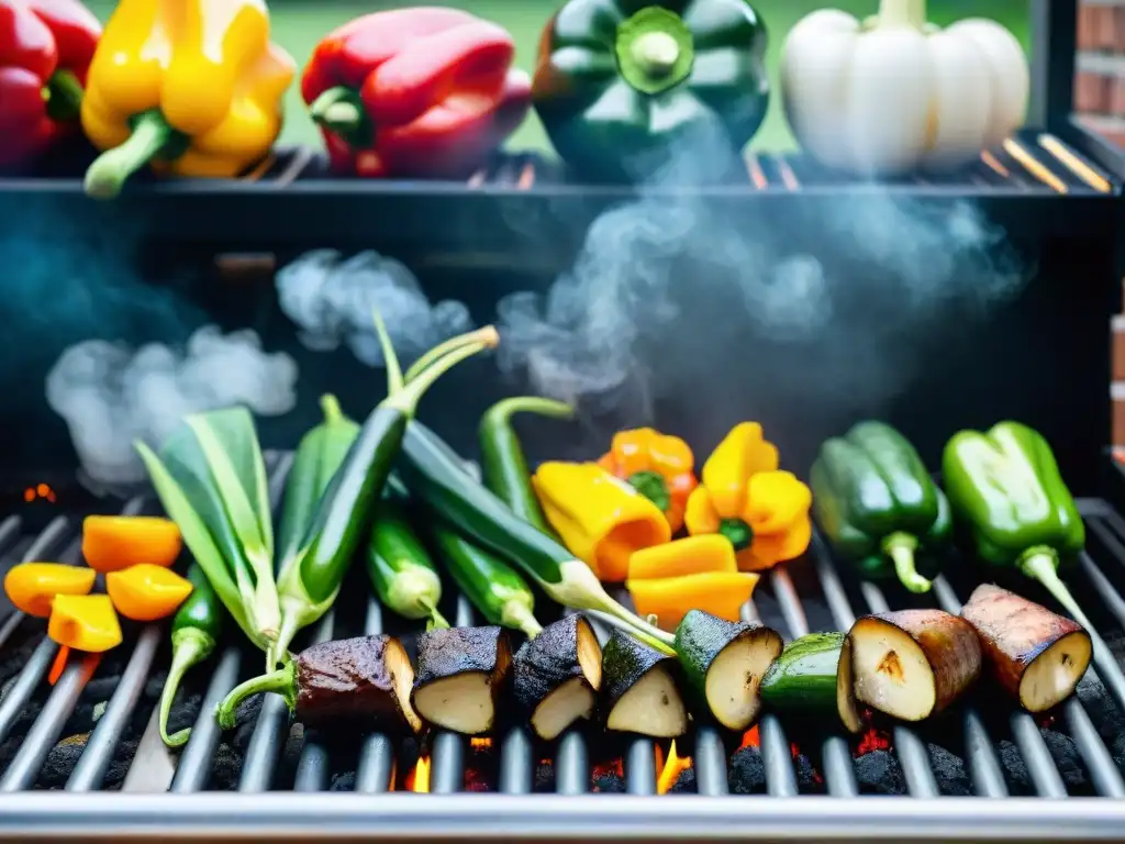 Deliciosas opciones vegetarianas y veganas asadas en la parrilla, con pimientos, calabacines, maíz y champiñones portobello coloridos y tentadores