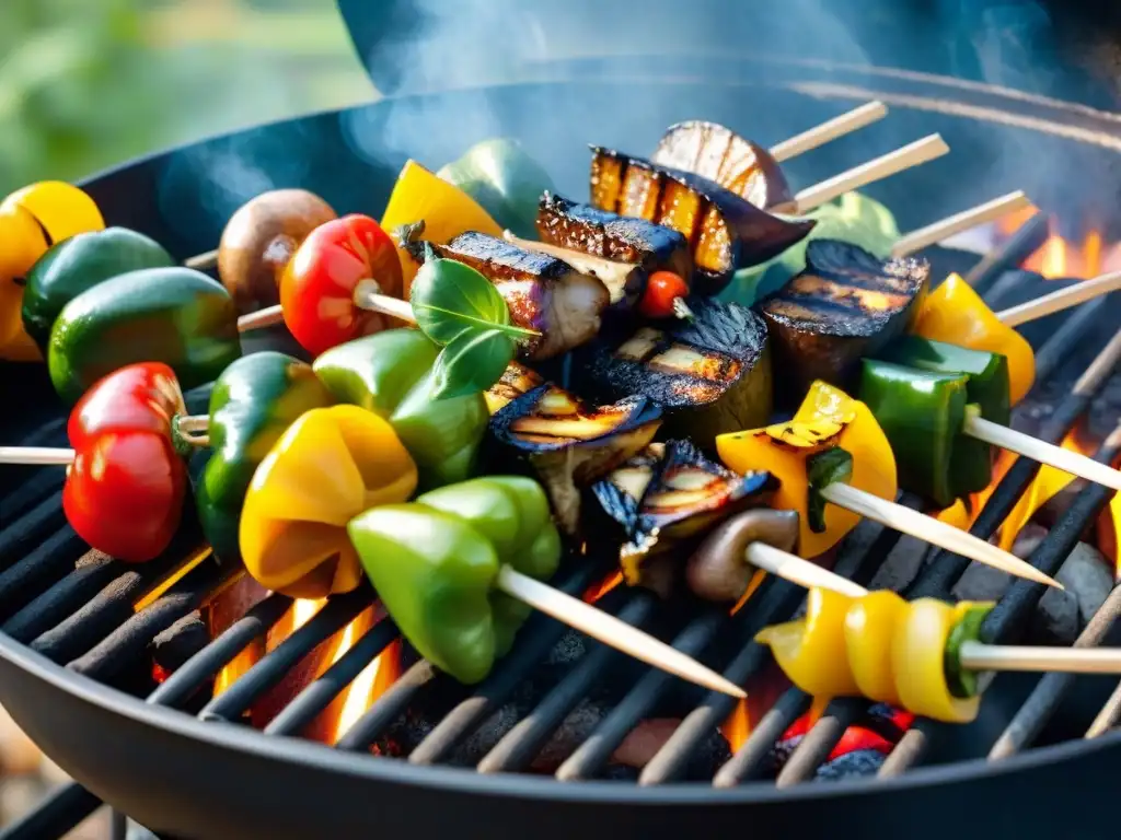 Deliciosas opciones vegetarianas y veganas asadas en la parrilla bajo el sol de verano