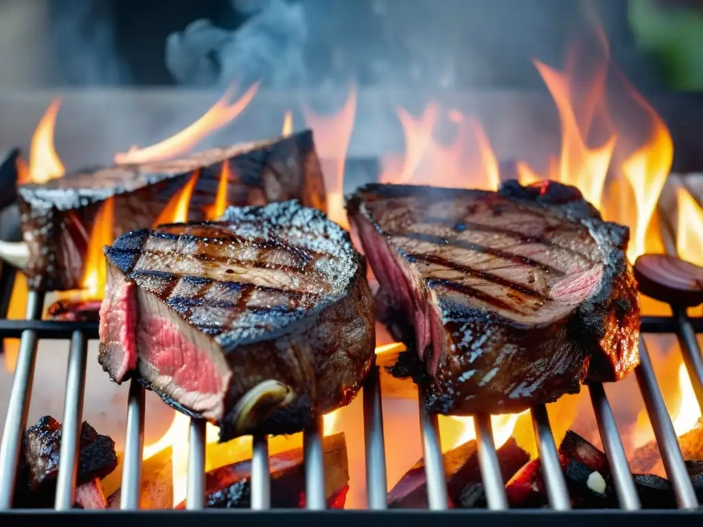 Deliciosas parrilladas al aire libre: jugosos cortes de carne perfectamente cocidos sobre la parrilla, bajo un cielo estrellado