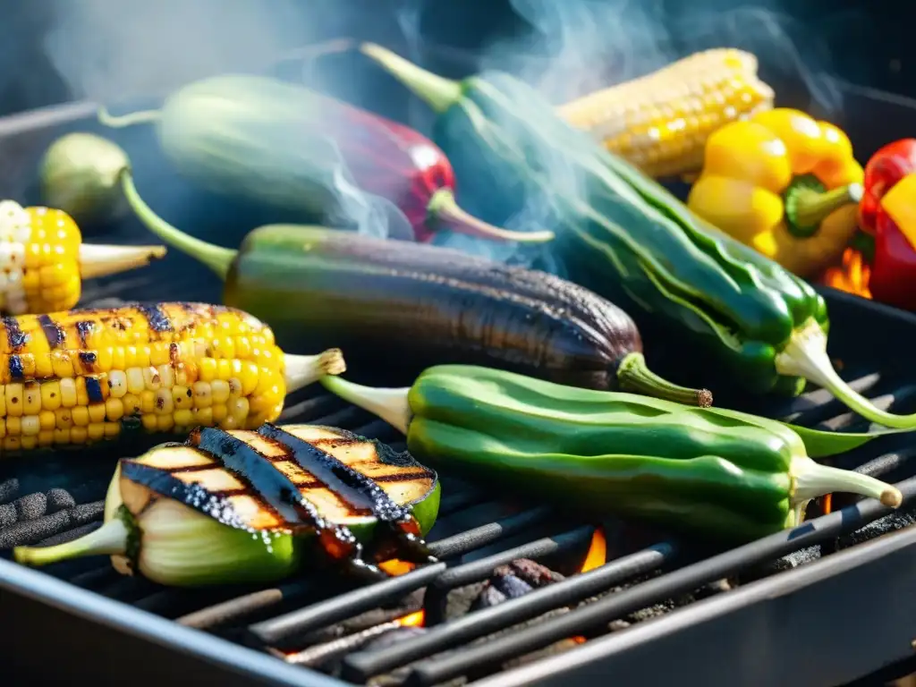 Deliciosas proteínas vegetales en parrilla, con vegetales frescos y ahumados, listos para saborear