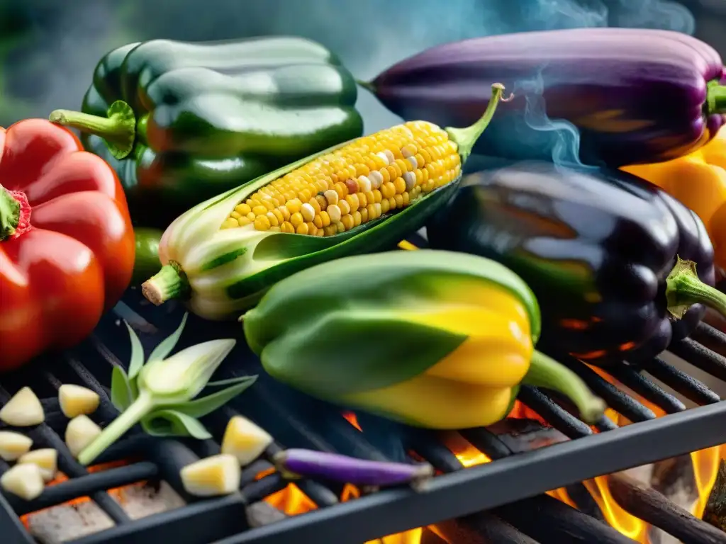 Deliciosas recetas asado vegano parrillada: verduras vibrantes y perfectamente cocidas en la parrilla, envueltas en humeantes aromas de verano