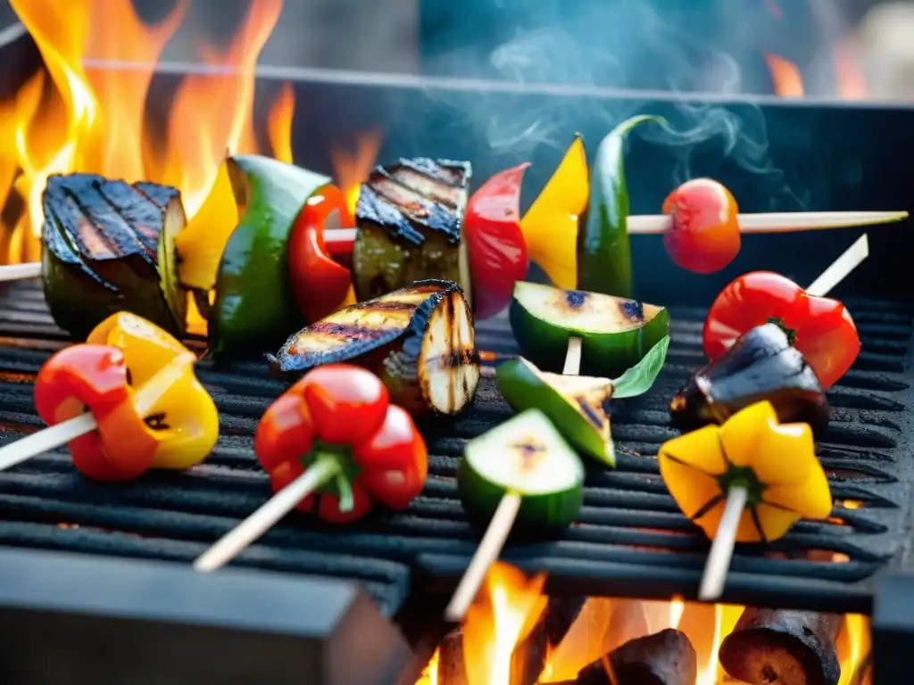 Deliciosas recetas asado vegano parrillada con verduras a la parrilla en un asador caliente