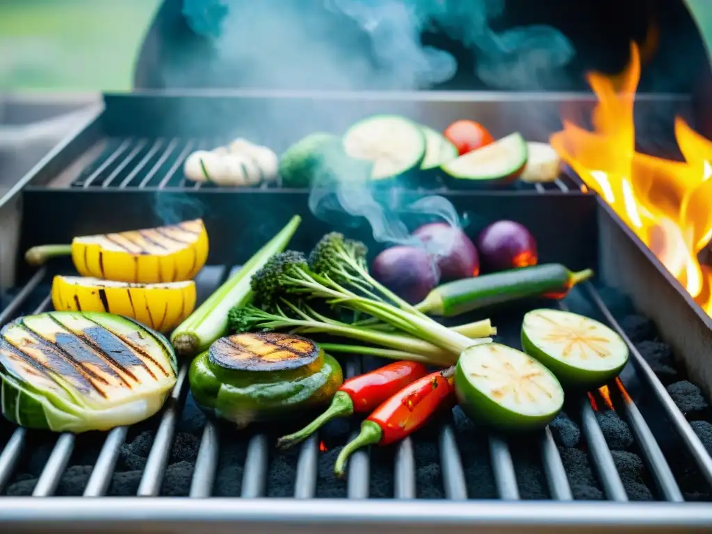 Deliciosas recetas asado vegetariano parrilla con verduras coloridas y humeantes en la parrilla