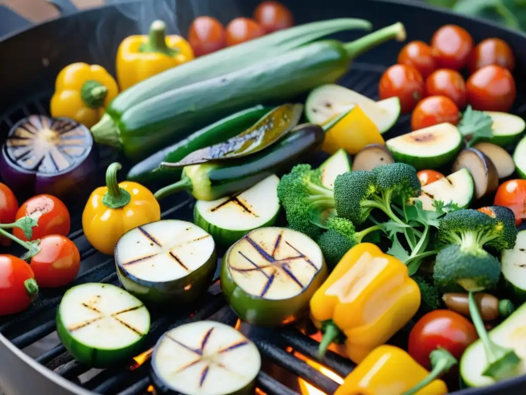 Deliciosas recetas saludables de vegetales asados en una parrilla, con verduras vibrantes y tentadoras