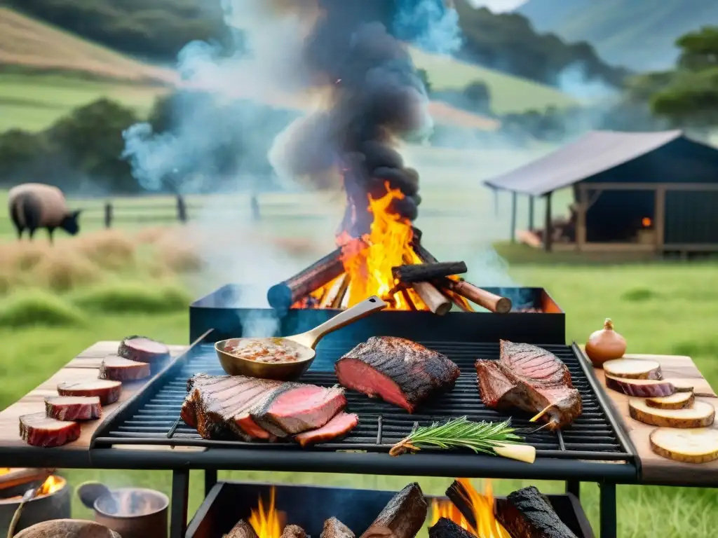 Delicioso asado al aire libre con carnes de caza para asado, amigos reunidos y ambiente campestre vibrante