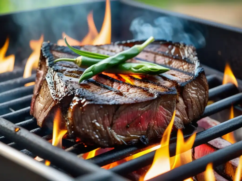 Delicioso asado con carne jugosa en la parrilla, acompañado de vinos de autor para asados