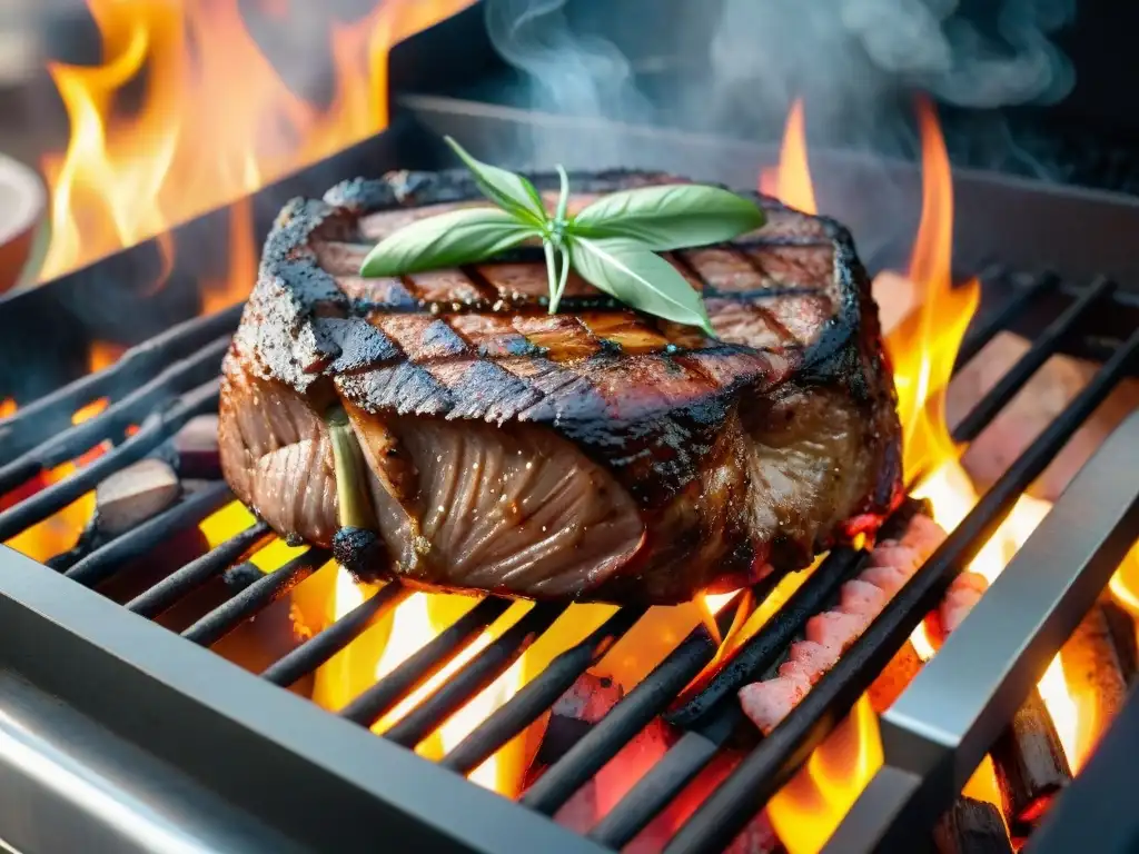 Delicioso asado colita de cuadril Uruguay con carne jugosa y tierna asándose en parrilla