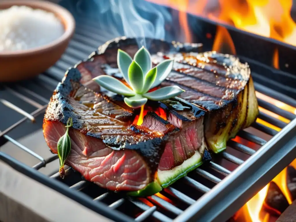 Delicioso asado colita de cuadril en Uruguay, con carne jugosa y vegetales a la parrilla