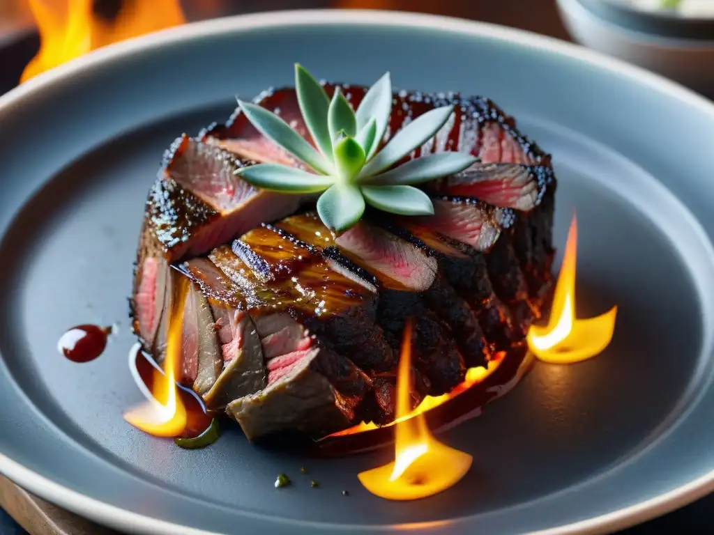 Delicioso asado de cordero uruguayo, cocinado a la perfección, con técnicas tradicionales