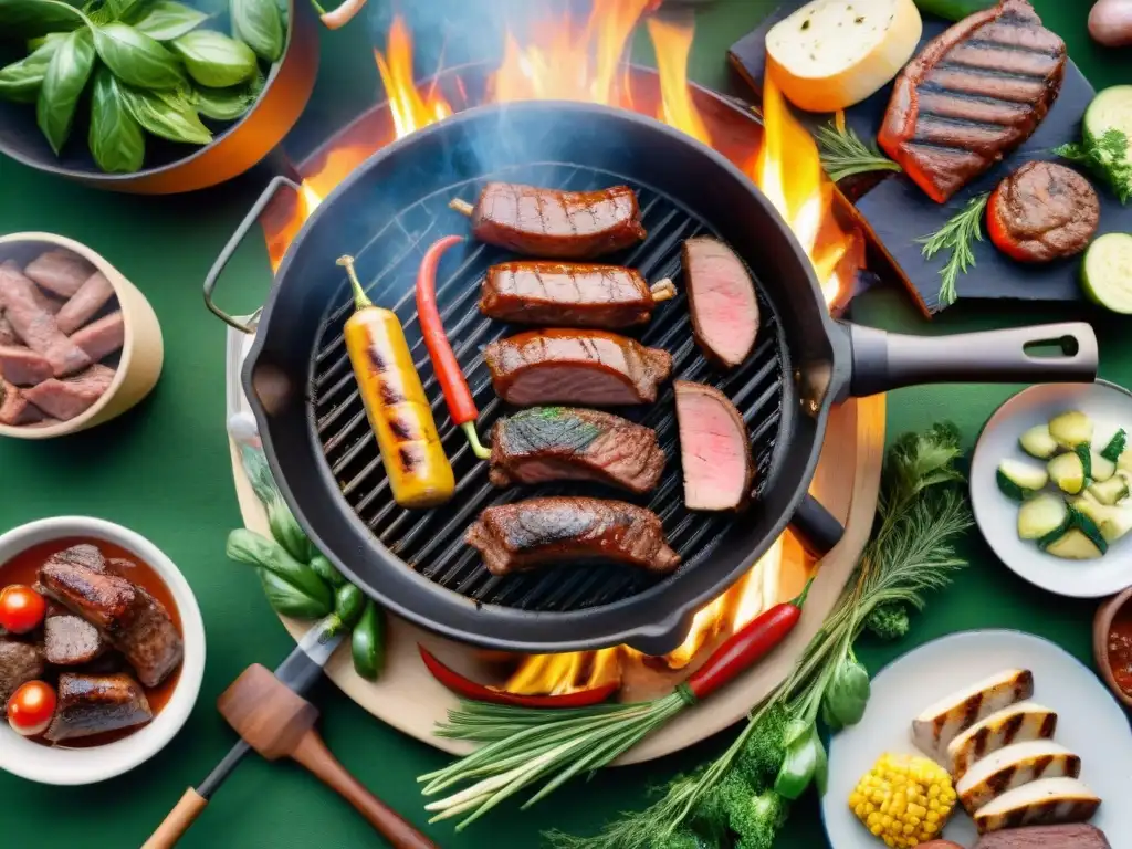 Delicioso asado con cuero uruguayo cocinándose a la parrilla en un ambiente festivo al aire libre