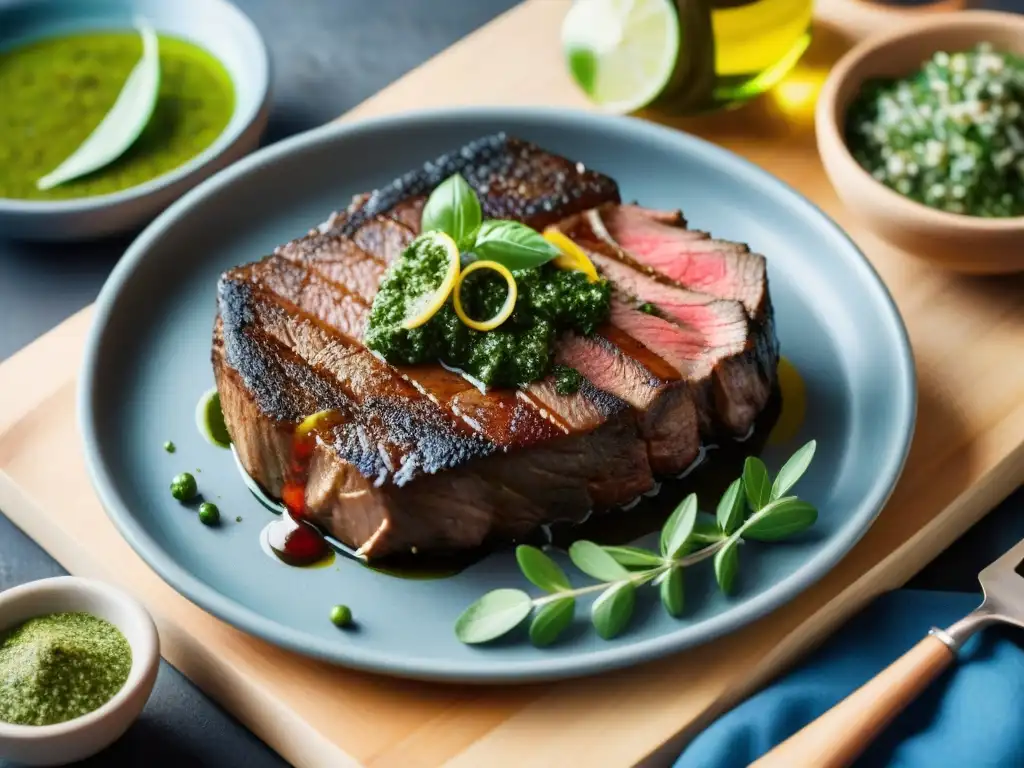 Delicioso asado de tira con chimichurri, crujiente y jugoso