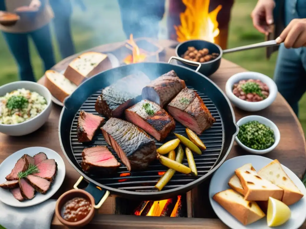 Delicioso asado uruguayo al aire libre con amigos y familia en un ambiente campestre