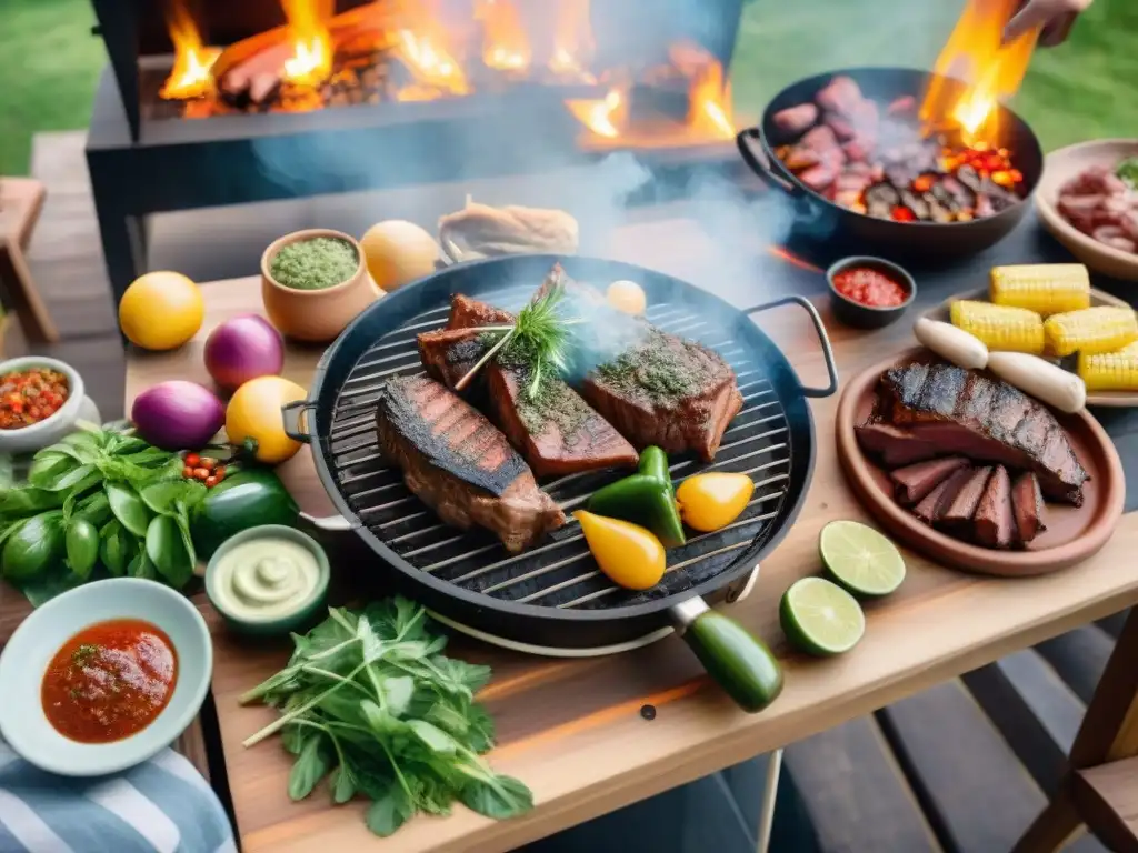 Delicioso asado uruguayo en un ambiente cálido de amigos y familia