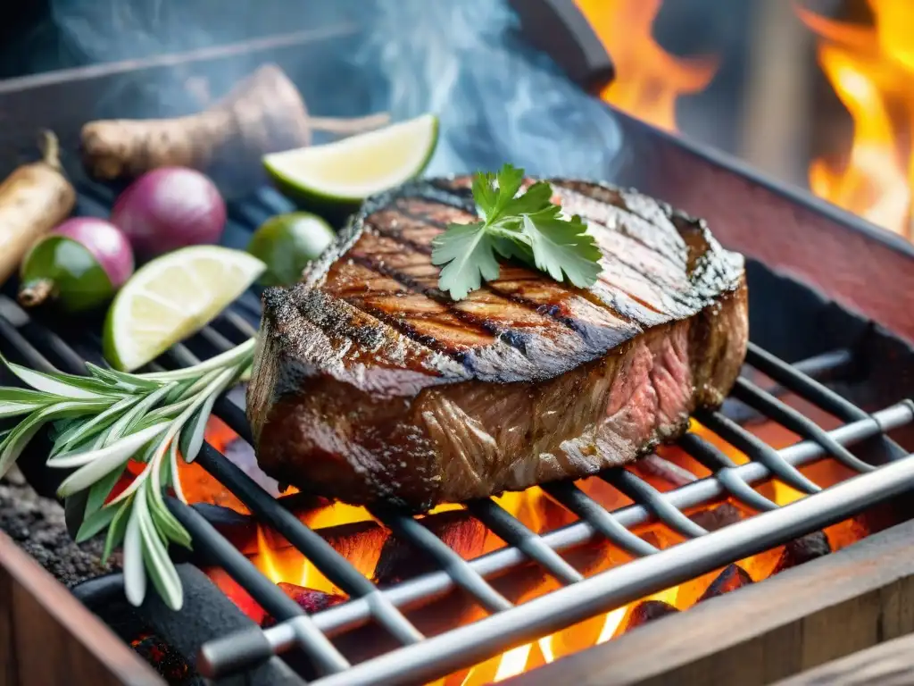 Delicioso asado uruguayo con carne perfectamente sellada en técnicas tradicionales