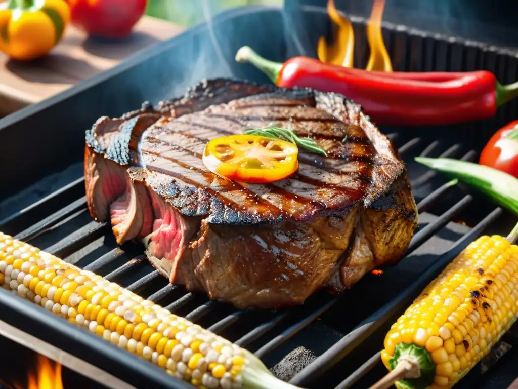 Delicioso asado uruguayo con carne y vegetales a la parrilla