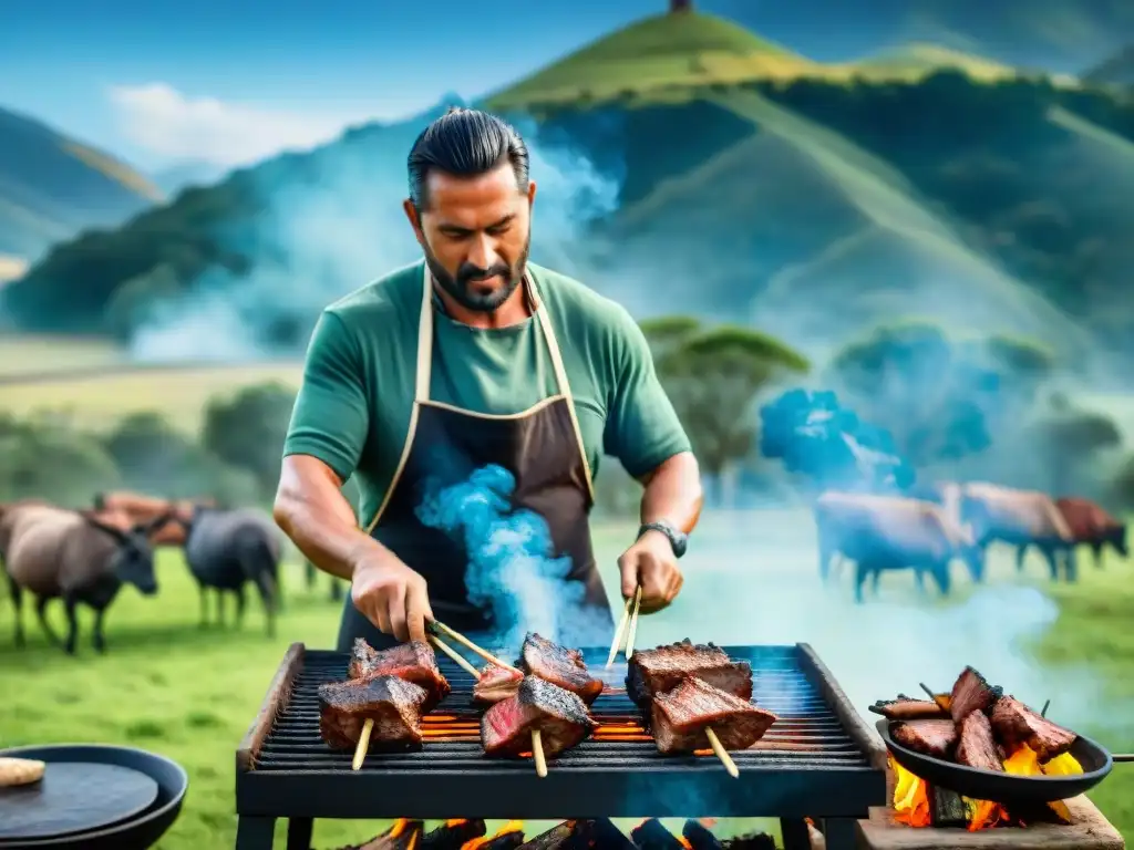 Delicioso asado uruguayo con carne de canguro en un entorno campestre