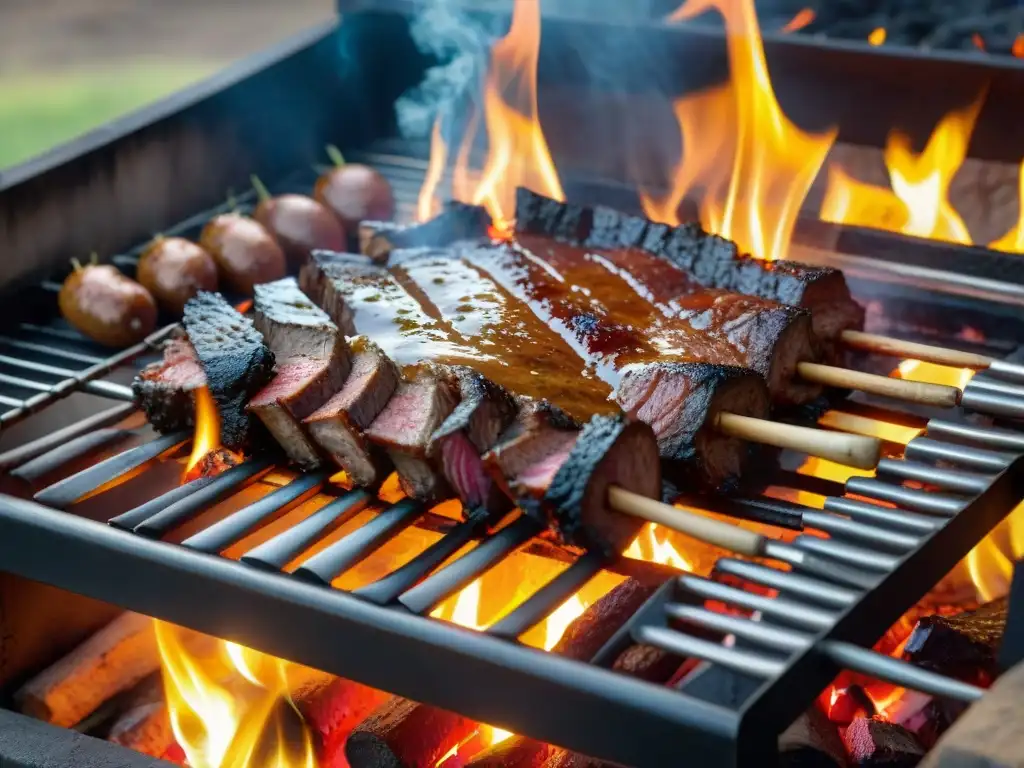 Delicioso asado uruguayo con carne de canguro, cocinado a la perfección en una parrilla al aire libre