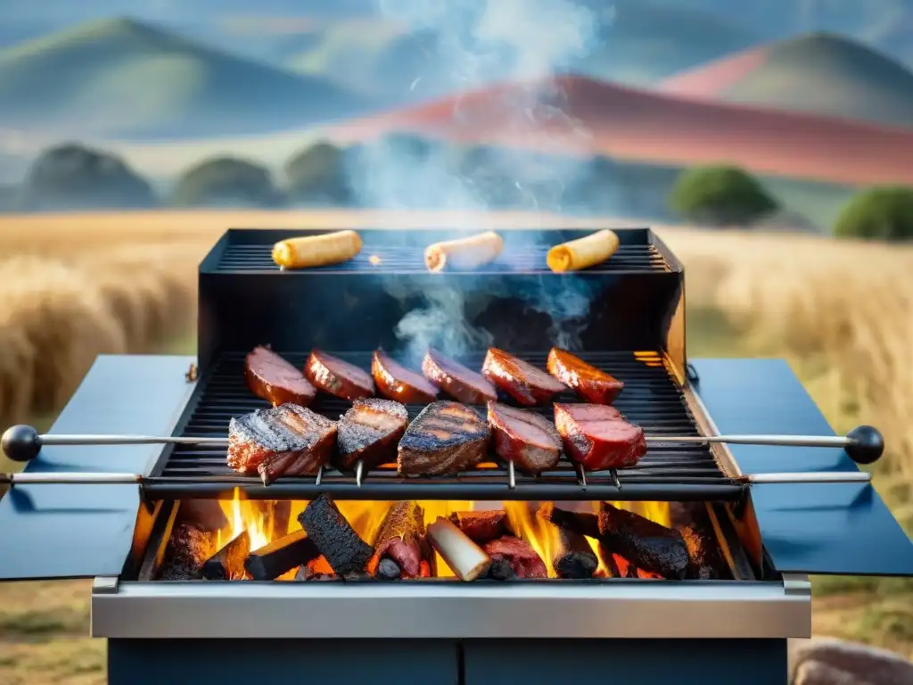 Delicioso asado uruguayo con cortes perfectamente cocidos en parrilla, tradición y celebración