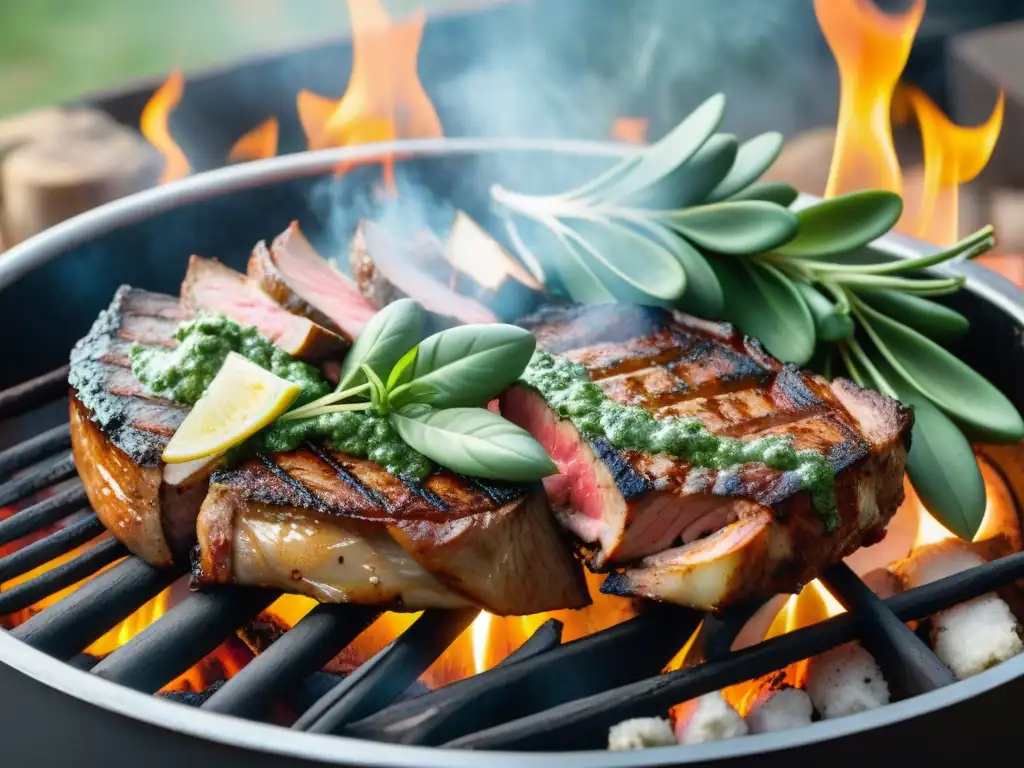 Delicioso asado uruguayo con cortes jugosos y humeantes