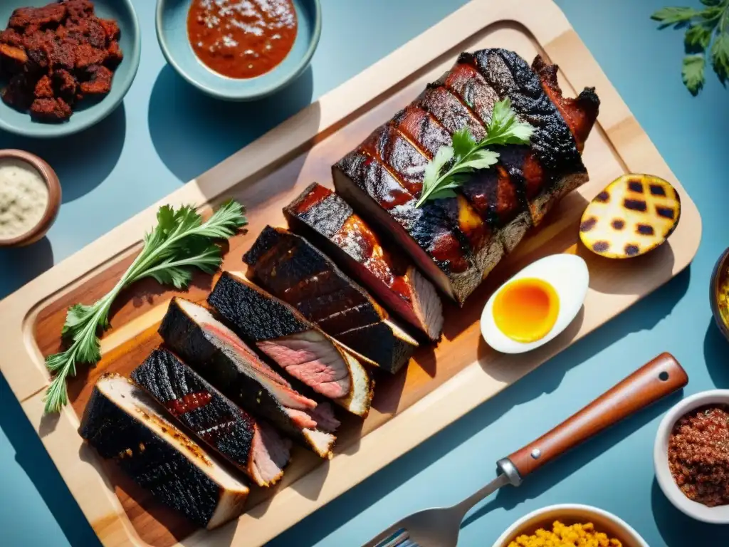 Delicioso asado uruguayo en dieta alta rendimiento con cortes jugosos, chimichurri y verduras a la parrilla