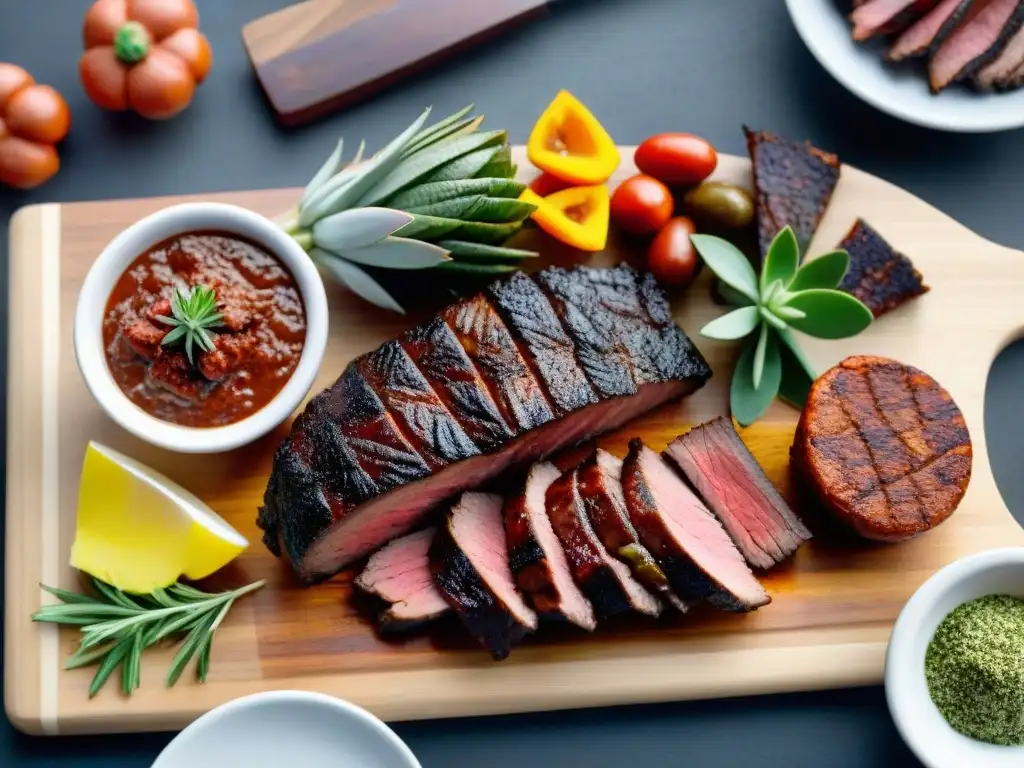 Un delicioso asado uruguayo sin gluten, perfectamente cocinado y presentado en una tabla de madera