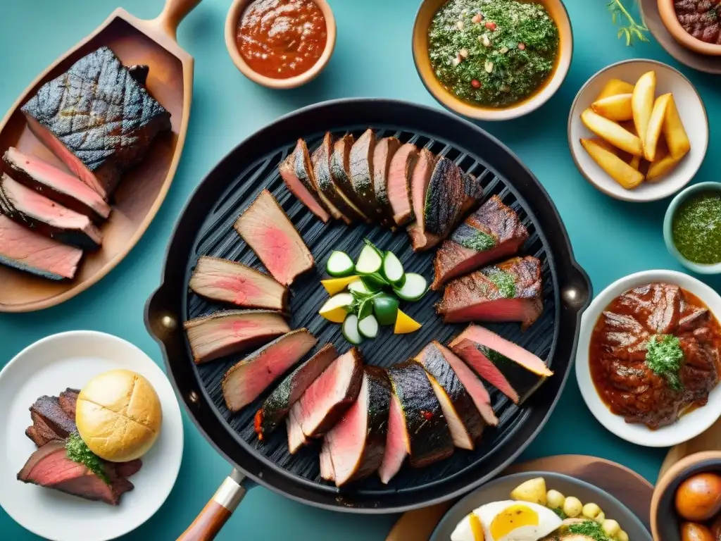 Delicioso asado uruguayo con los mejores cortes de carne en parrilla rodeado de amigos y familiares