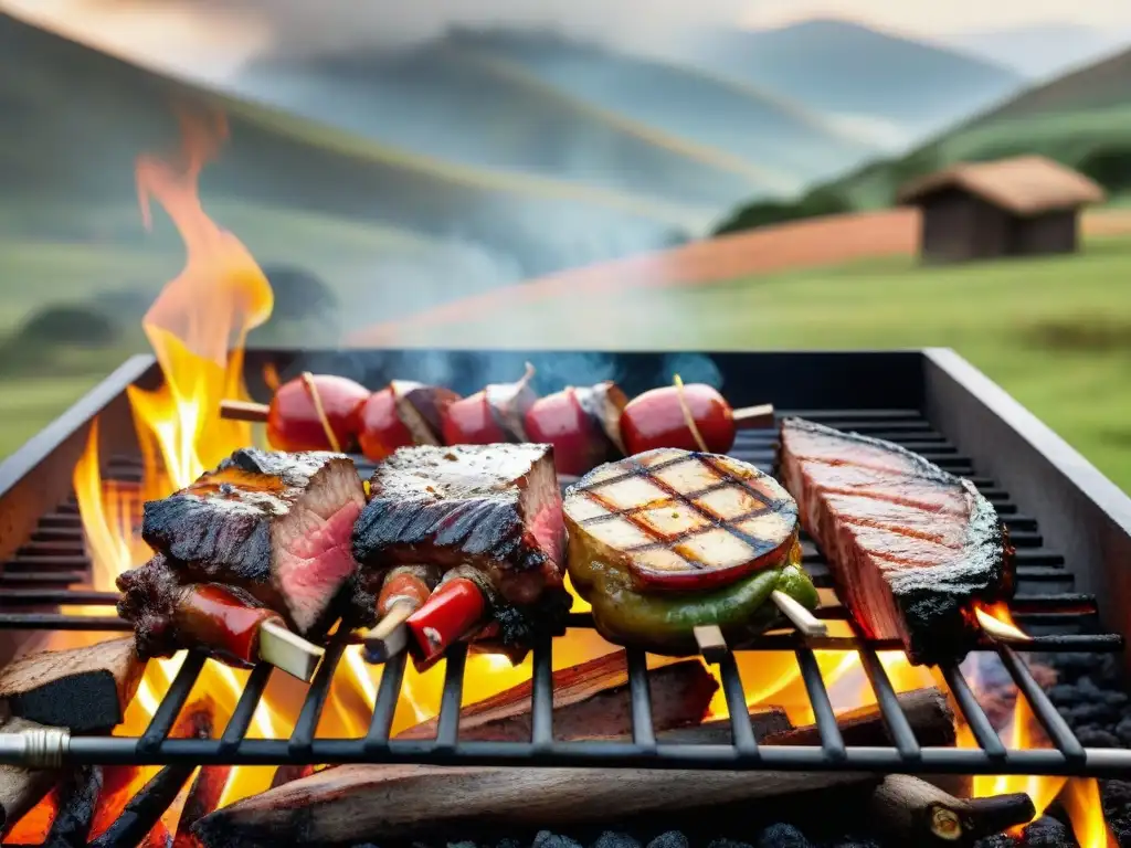 Delicioso asado uruguayo en parrilla, con carne jugosa y fuego, en concurso de fotografía asado uruguayo