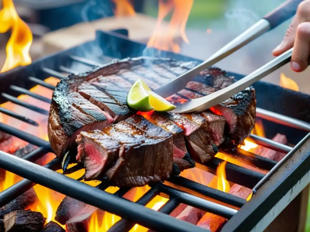 Delicioso asado uruguayo en parrilla con gauchos, festivales de asado uruguayo