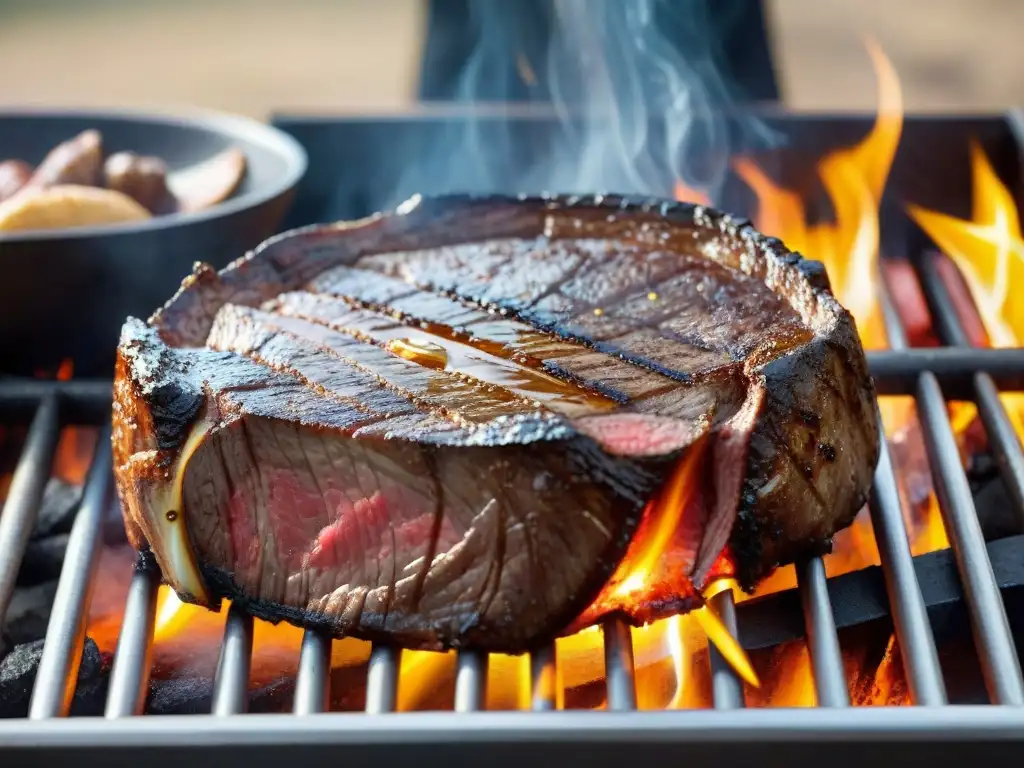 Delicioso asado uruguayo en parrilla con amigos al aire libre