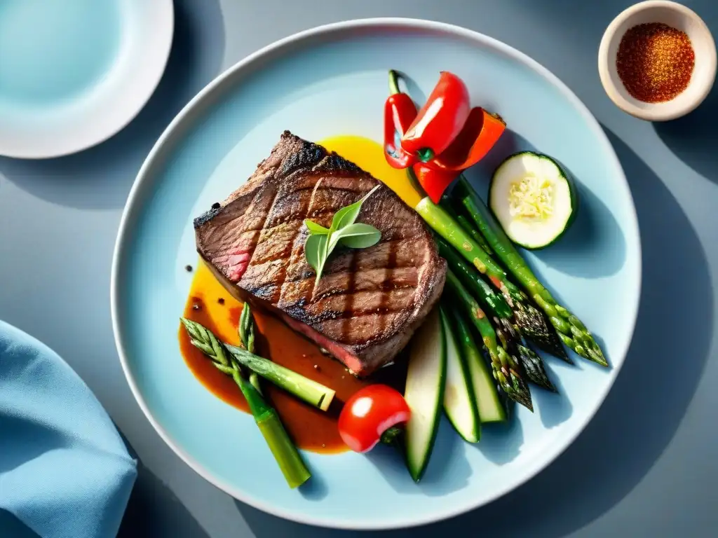 Delicioso asado uruguayo con steak y vegetales a la parrilla, una opción saludable y equilibrada