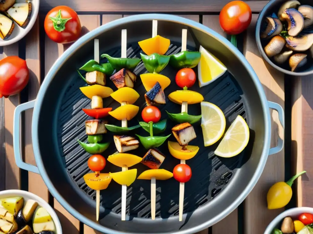 Delicioso asado vegano: vibrantes brochetas de verduras a la parrilla, un festín para explorar