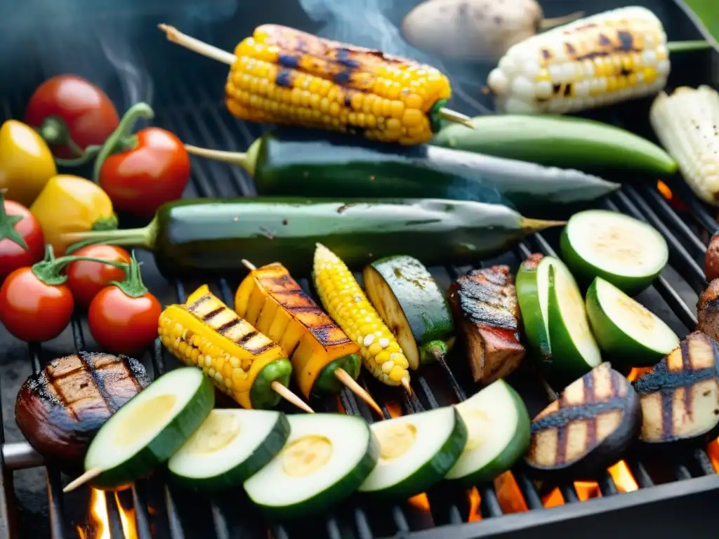 Delicioso asado vegetariano punto perfecto con vegetales a la parrilla bajo el sol de verano