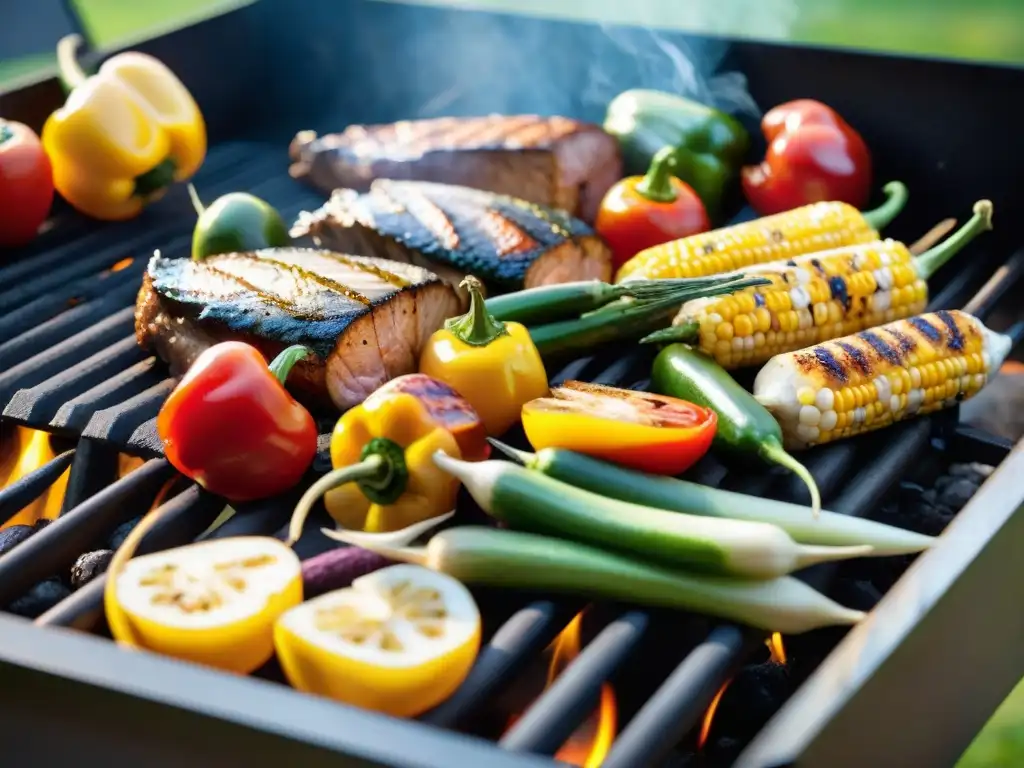 Delicioso asado de verduras y carnes magras en parrilla, ideal para consejos saludables