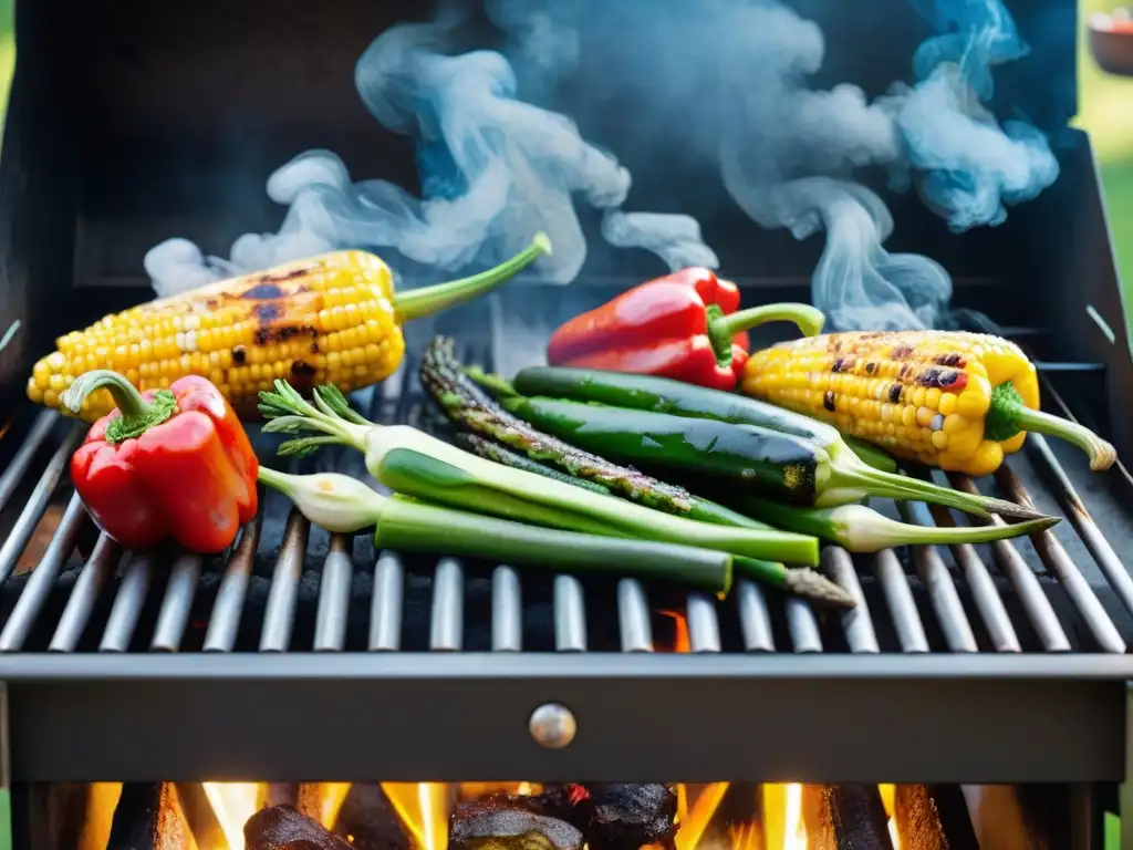 Delicioso asado de verduras de estación en la parrilla al aire libre