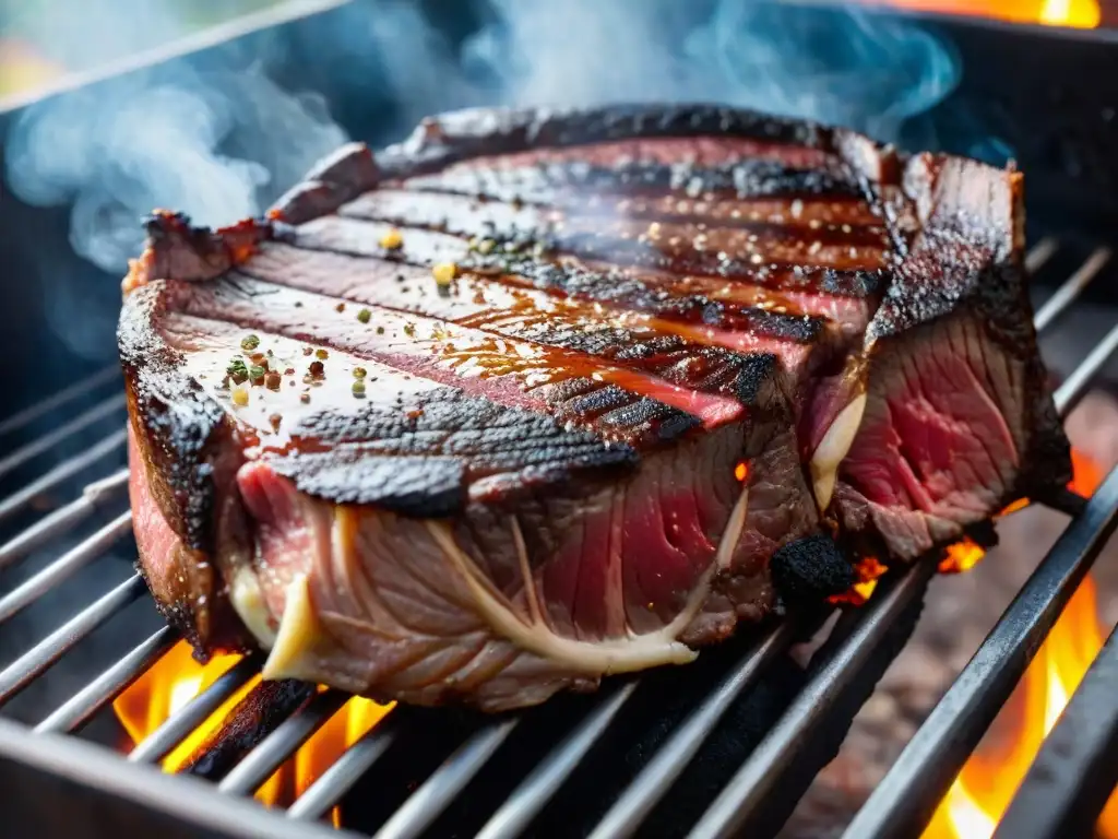 Delicioso bife uruguayo en la parrilla con sal, ideal para un asado uruguayo perfecto