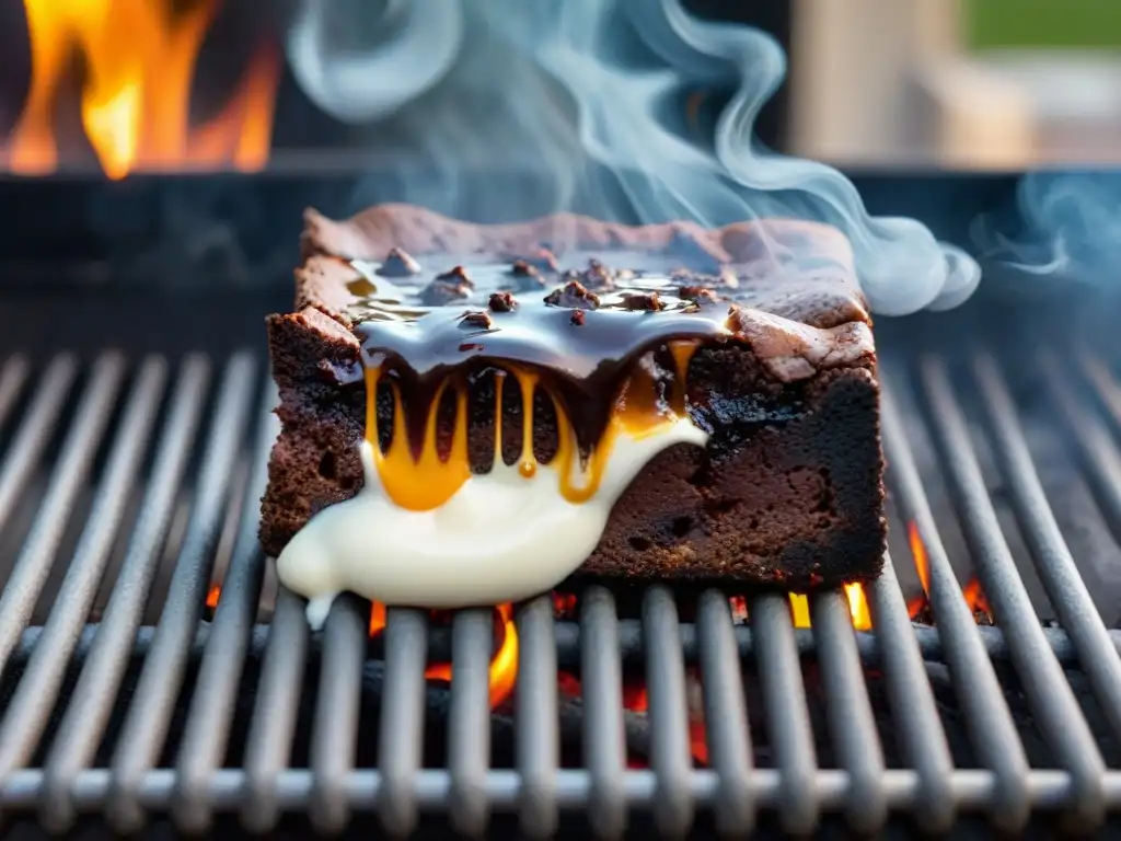 Delicioso brownie a la parrilla con helado de vainilla derritiéndose, listo para saborear